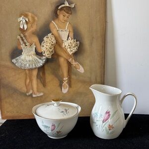 Vintage 1960 Bavaria Wild flower Floral Sugar, and Creamer Serveware Set